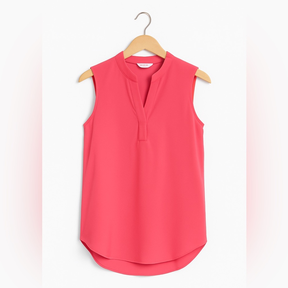 Lilly Pulitzer Coral Pink Sleeveless Split-Neck Blouse
